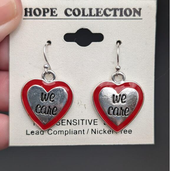 Hope Collection Heart Earrings Dangle Silver Tone Sensitive Nickel Free We Care - Picture 1 of 5